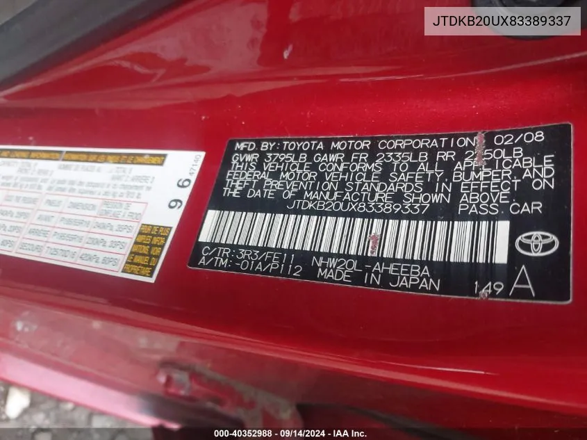 JTDKB20UX83389337 2008 Toyota Prius Touring