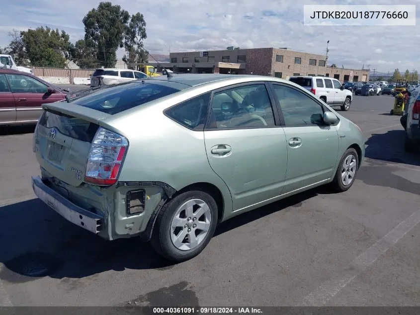 2008 Toyota Prius VIN: JTDKB20U187776660 Lot: 40361091