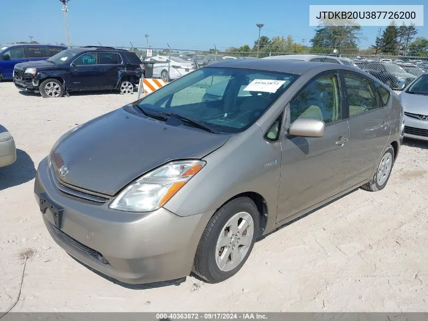 2008 Toyota Prius VIN: JTDKB20U387726200 Lot: 40363872