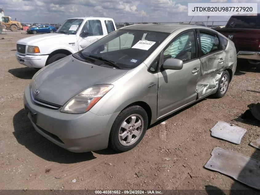 2008 Toyota Prius VIN: JTDKB20U987727920 Lot: 40381652