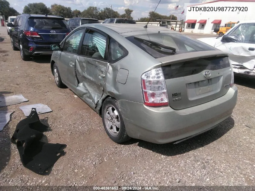 2008 Toyota Prius VIN: JTDKB20U987727920 Lot: 40381652