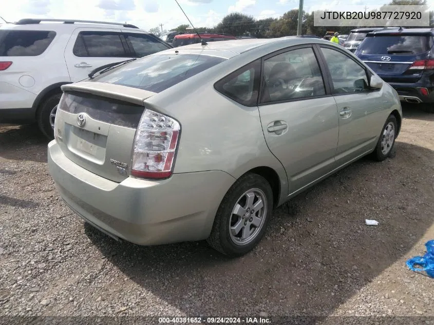 2008 Toyota Prius VIN: JTDKB20U987727920 Lot: 40381652