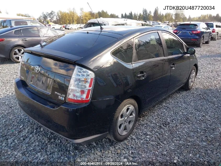 2008 Toyota Prius VIN: JTDKB20U487720034 Lot: 40402911