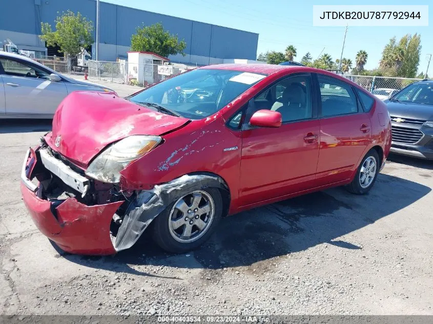 2008 Toyota Prius VIN: JTDKB20U787792944 Lot: 40403534