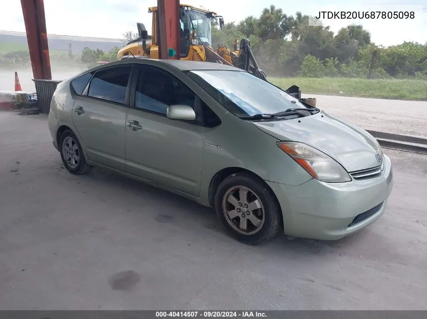 2008 Toyota Prius VIN: JTDKB20U687805098 Lot: 40414507