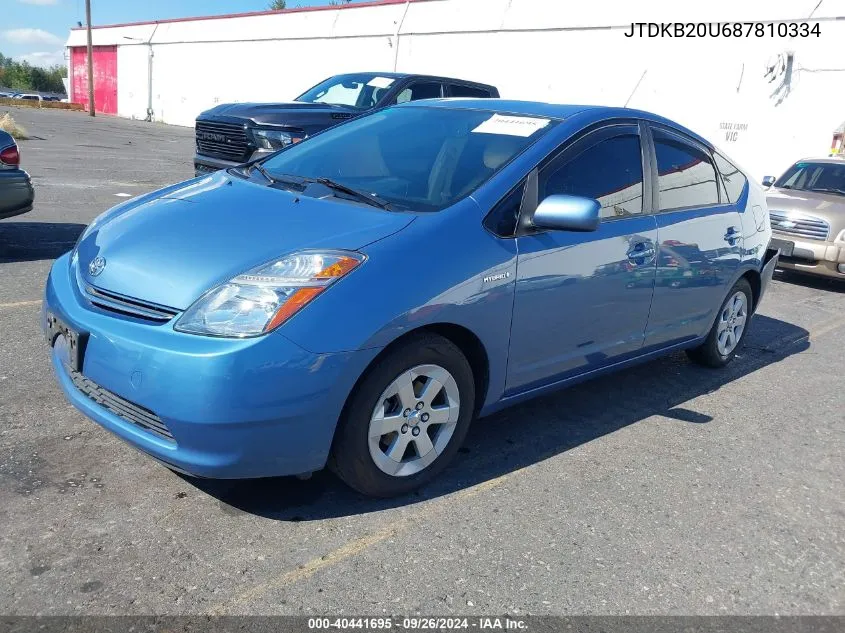 2008 Toyota Prius VIN: JTDKB20U687810334 Lot: 40441695