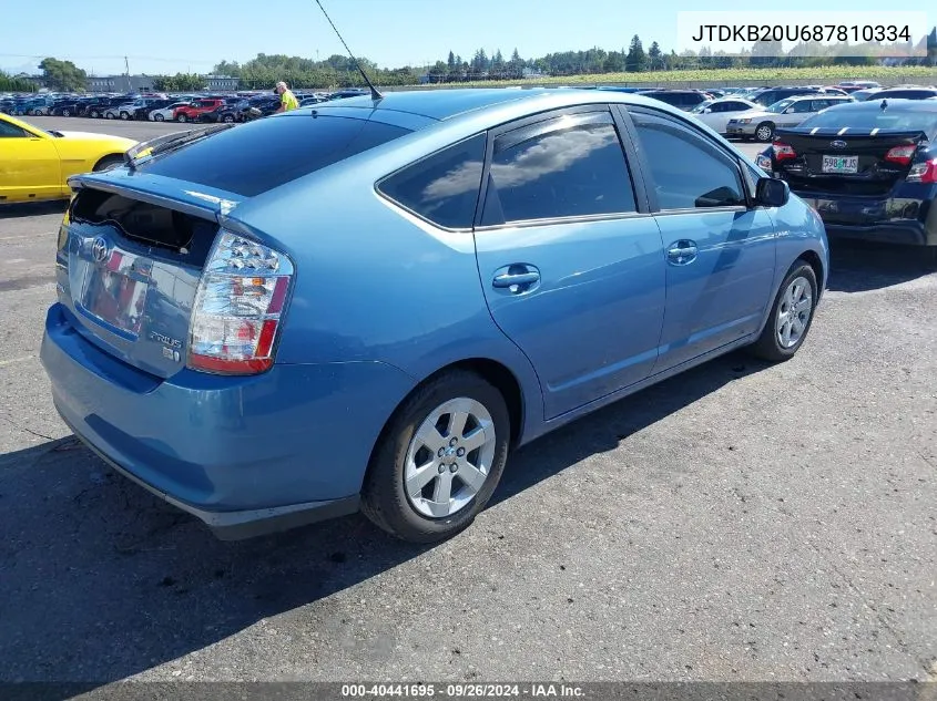 2008 Toyota Prius VIN: JTDKB20U687810334 Lot: 40441695