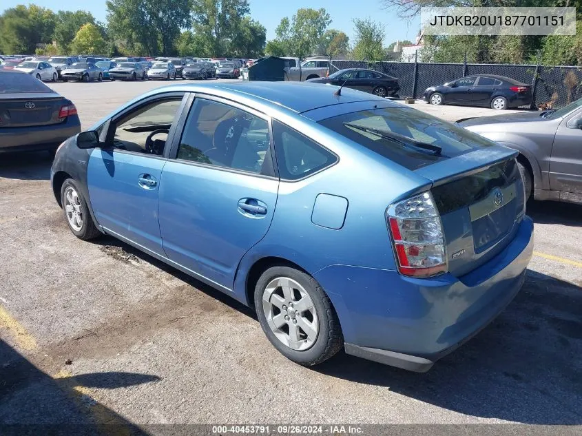 2008 Toyota Prius VIN: JTDKB20U187701151 Lot: 40453791