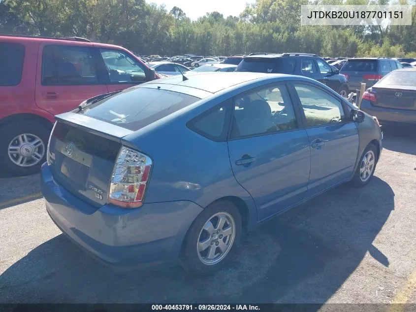 2008 Toyota Prius VIN: JTDKB20U187701151 Lot: 40453791