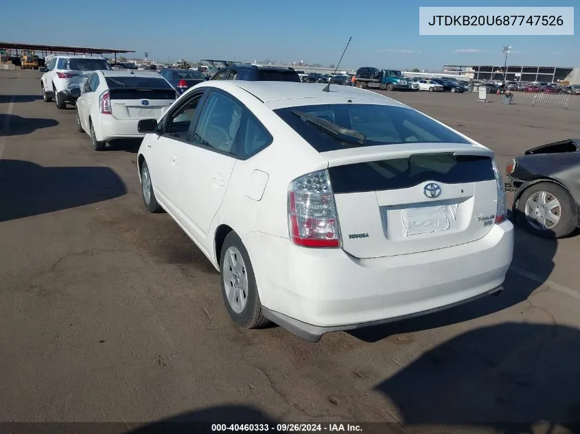 2008 Toyota Prius VIN: JTDKB20U687747526 Lot: 40460333