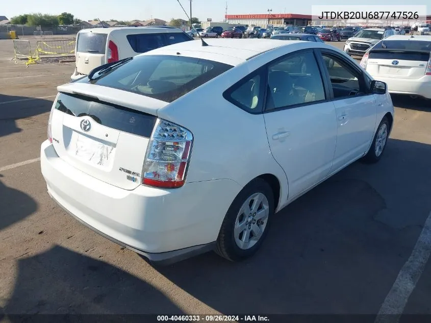 2008 Toyota Prius VIN: JTDKB20U687747526 Lot: 40460333