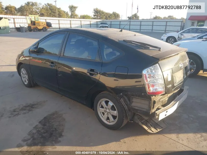 2008 Toyota Prius VIN: JTDKB20U887792788 Lot: 40481079