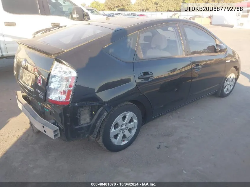 2008 Toyota Prius VIN: JTDKB20U887792788 Lot: 40481079