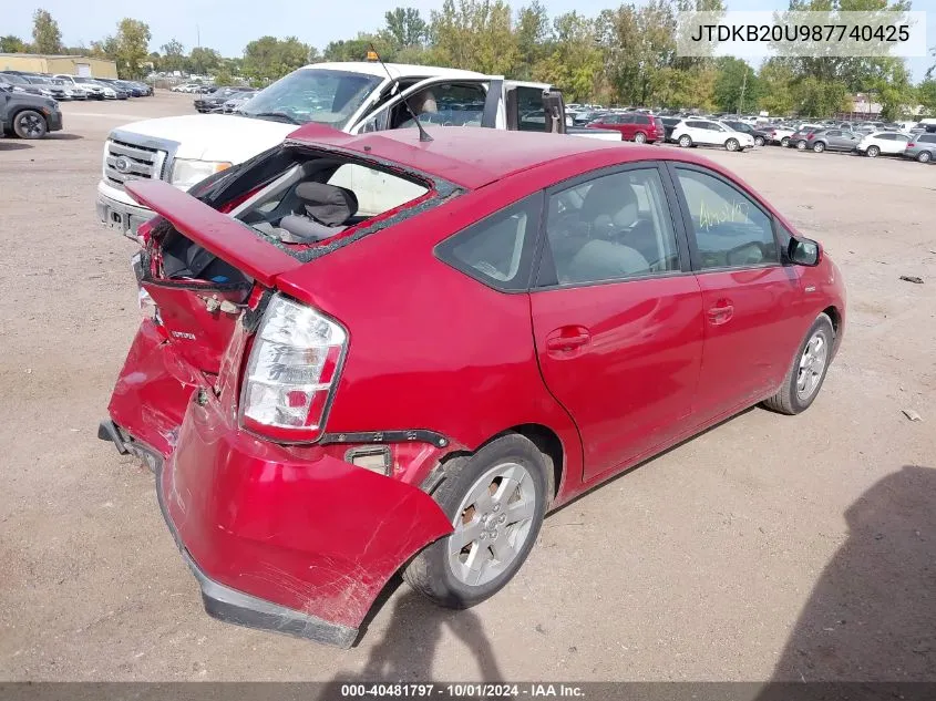 2008 Toyota Prius VIN: JTDKB20U987740425 Lot: 40481797