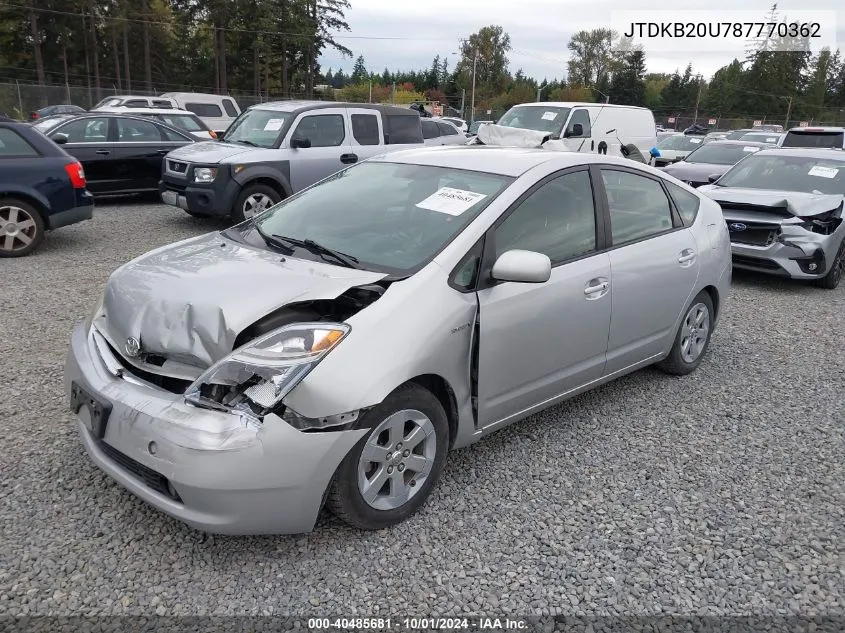 2008 Toyota Prius VIN: JTDKB20U787770362 Lot: 40485681