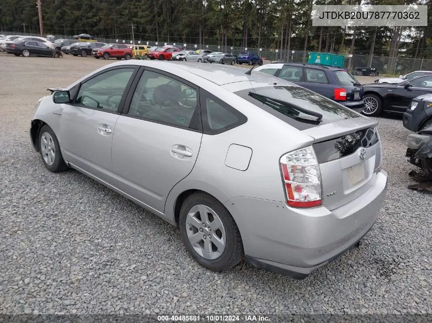 2008 Toyota Prius VIN: JTDKB20U787770362 Lot: 40485681