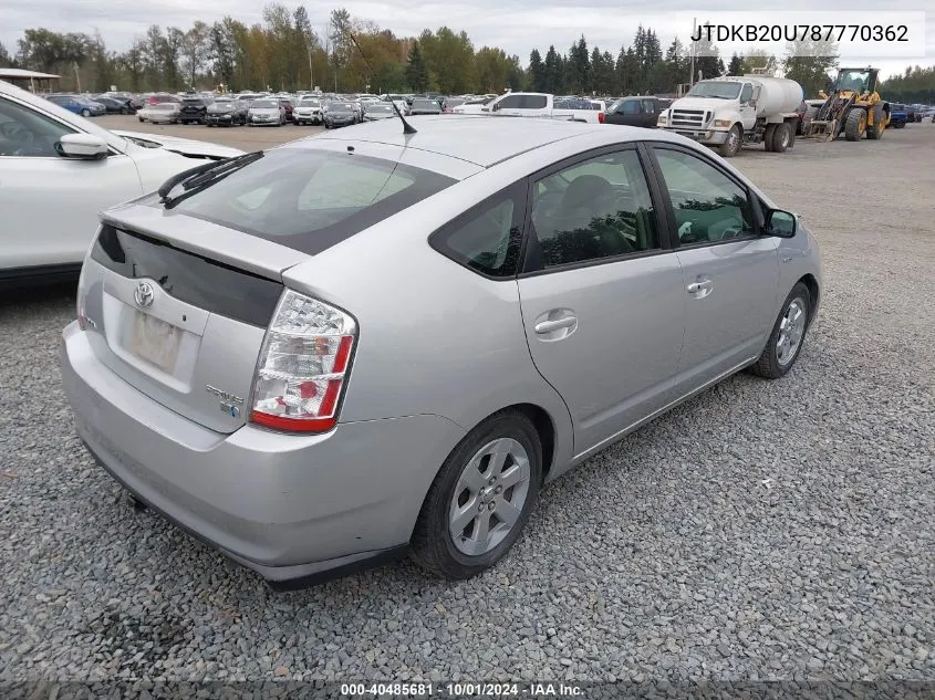 2008 Toyota Prius VIN: JTDKB20U787770362 Lot: 40485681