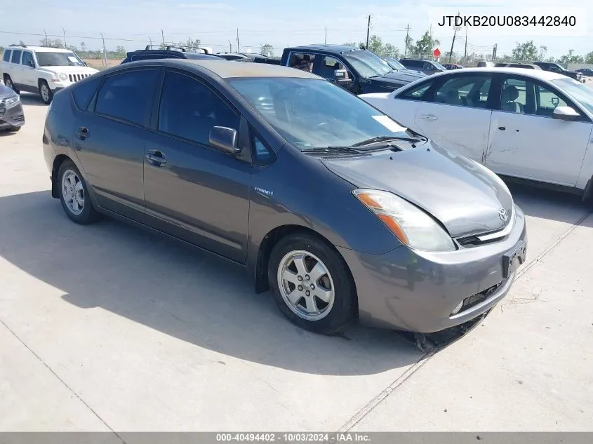 2008 Toyota Prius VIN: JTDKB20U083442840 Lot: 40494402