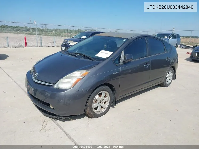 2008 Toyota Prius VIN: JTDKB20U083442840 Lot: 40494402