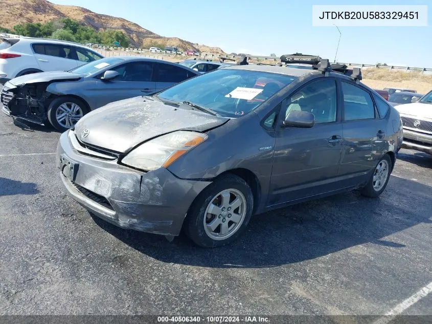 2008 Toyota Prius VIN: JTDKB20U583329451 Lot: 40506340