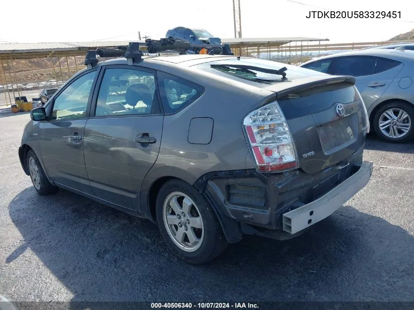 2008 Toyota Prius VIN: JTDKB20U583329451 Lot: 40506340