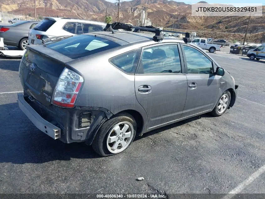 2008 Toyota Prius VIN: JTDKB20U583329451 Lot: 40506340