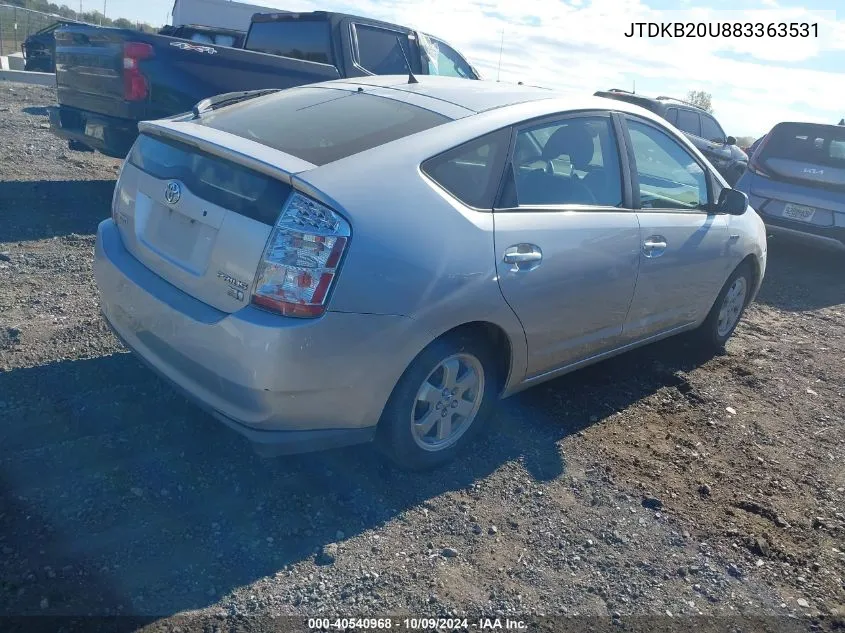 2008 Toyota Prius VIN: JTDKB20U883363531 Lot: 40540968