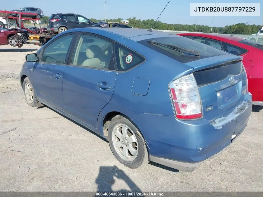 2008 Toyota Prius Standard VIN: JTDKB20U887797229 Lot: 40543536