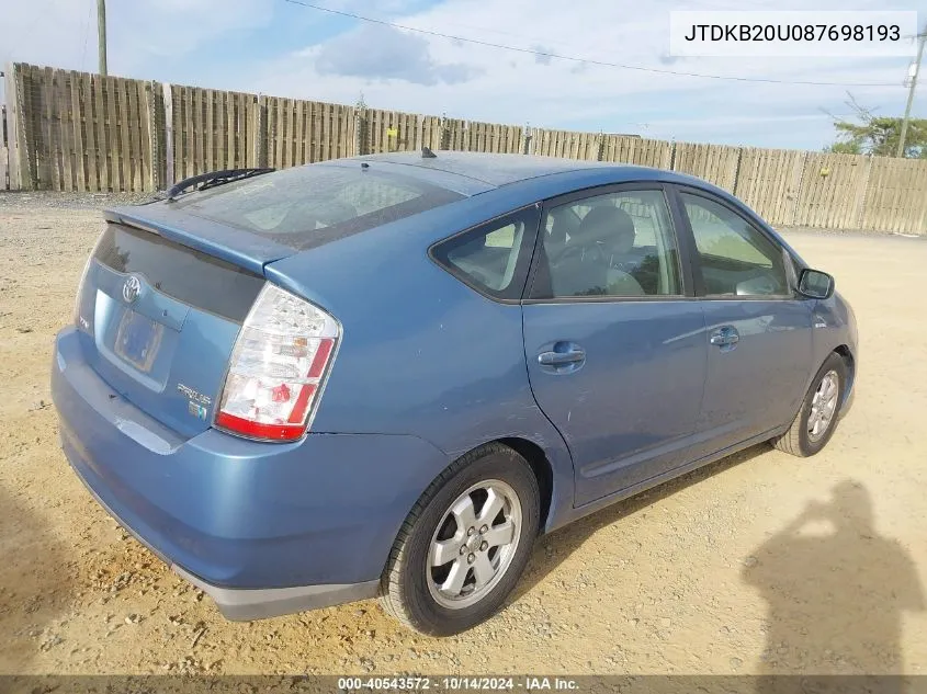 2008 Toyota Prius VIN: JTDKB20U087698193 Lot: 40543572