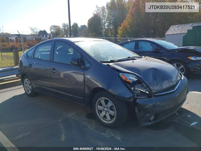 2008 Toyota Prius VIN: JTDKB20U283417521 Lot: 40585827