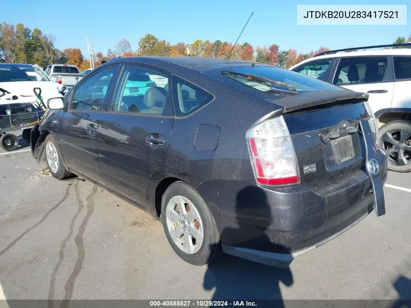 2008 Toyota Prius VIN: JTDKB20U283417521 Lot: 40585827