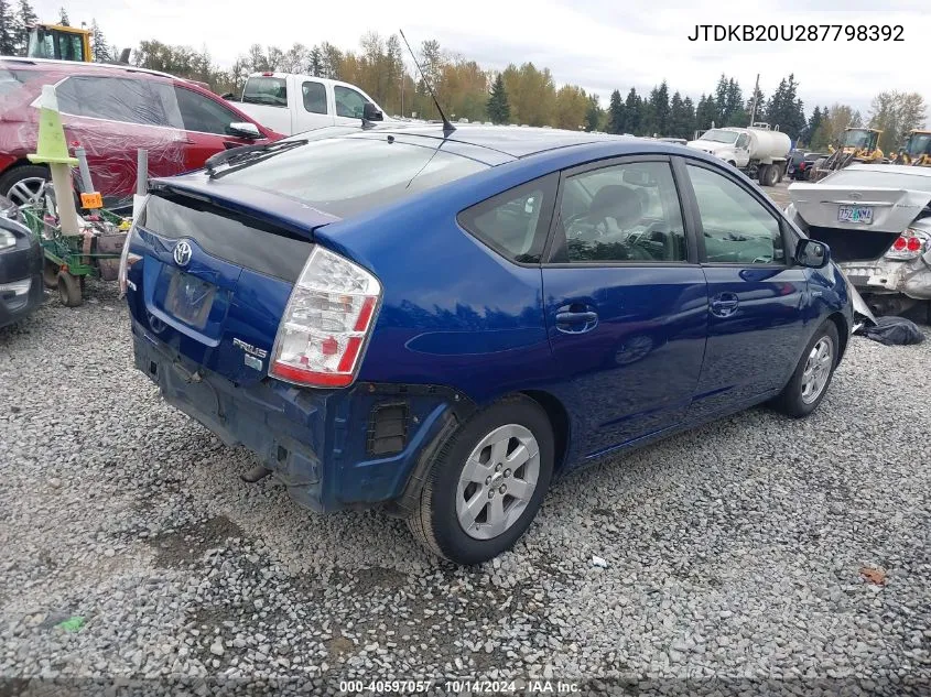 2008 Toyota Prius VIN: JTDKB20U287798392 Lot: 40597057