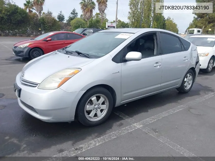 2008 Toyota Prius VIN: JTDKB20U783343190 Lot: 40625223