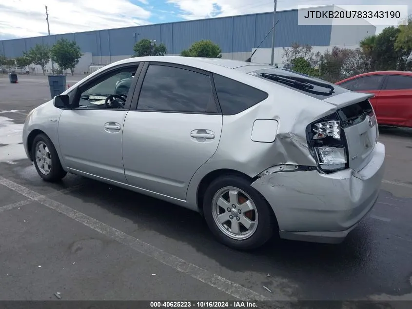 2008 Toyota Prius VIN: JTDKB20U783343190 Lot: 40625223