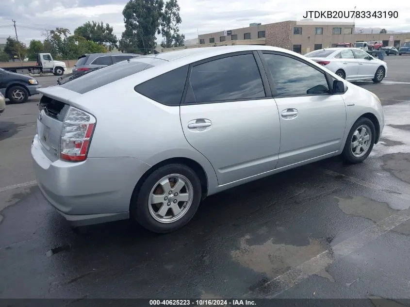 2008 Toyota Prius VIN: JTDKB20U783343190 Lot: 40625223