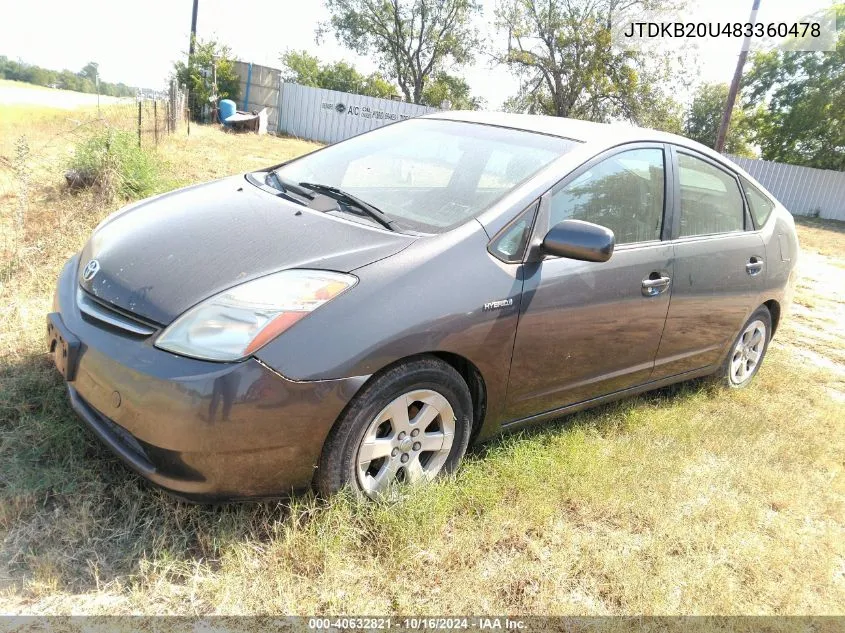 2008 Toyota Prius VIN: JTDKB20U483360478 Lot: 40632821