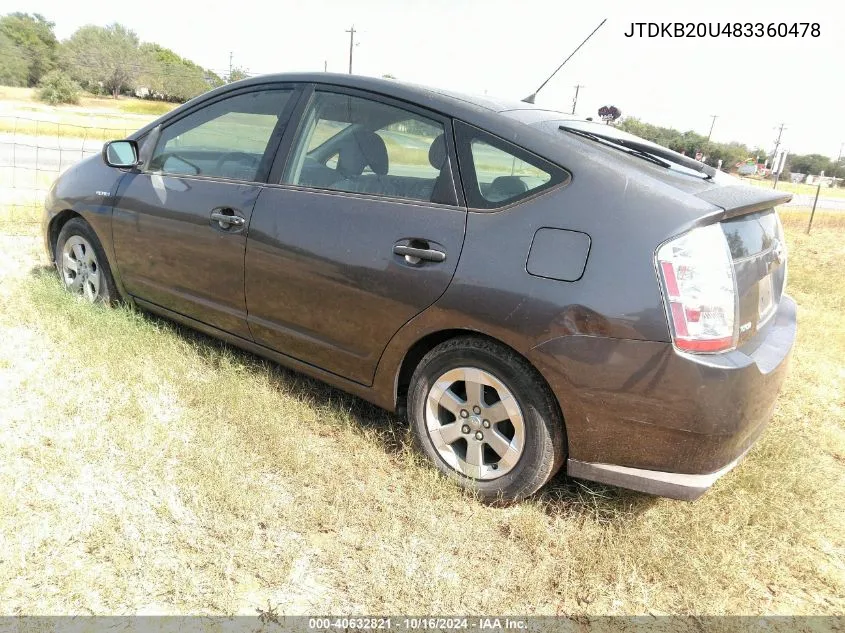 2008 Toyota Prius VIN: JTDKB20U483360478 Lot: 40632821