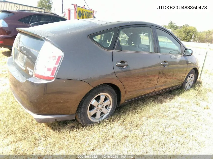 2008 Toyota Prius VIN: JTDKB20U483360478 Lot: 40632821