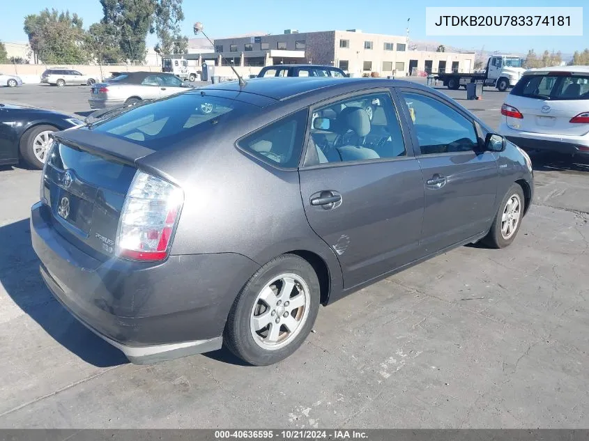 2008 Toyota Prius VIN: JTDKB20U783374181 Lot: 40636595