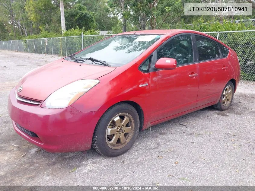 2008 Toyota Prius VIN: JTDKB20U587810941 Lot: 40652730