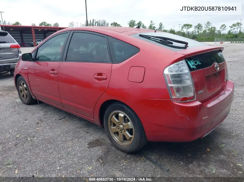 2008 Toyota Prius VIN: JTDKB20U587810941 Lot: 40652730