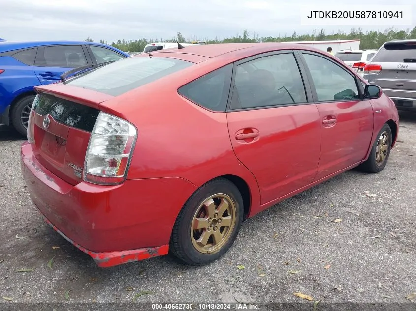 2008 Toyota Prius VIN: JTDKB20U587810941 Lot: 40652730