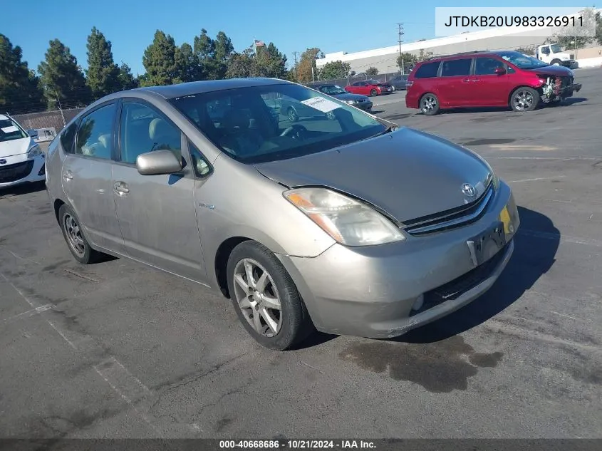 2008 Toyota Prius Touring VIN: JTDKB20U983326911 Lot: 40668686