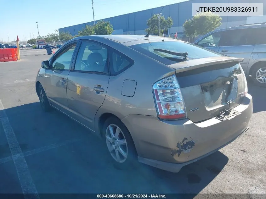 2008 Toyota Prius Touring VIN: JTDKB20U983326911 Lot: 40668686