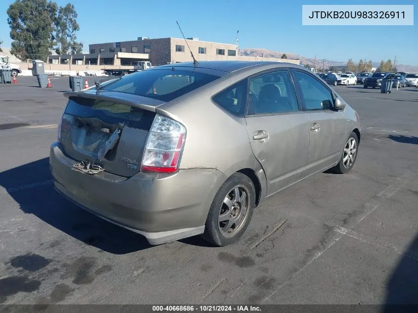 2008 Toyota Prius Touring VIN: JTDKB20U983326911 Lot: 40668686