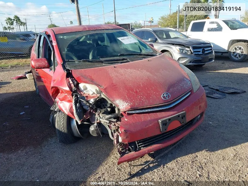 2008 Toyota Prius Touring VIN: JTDKB20U183419194 Lot: 40672975