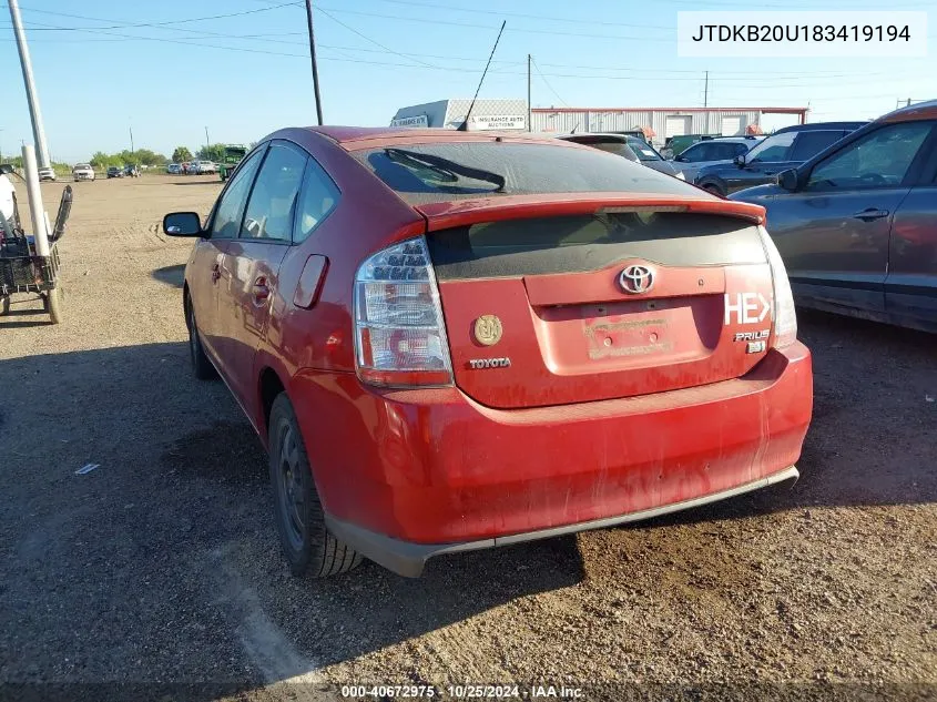 2008 Toyota Prius Touring VIN: JTDKB20U183419194 Lot: 40672975