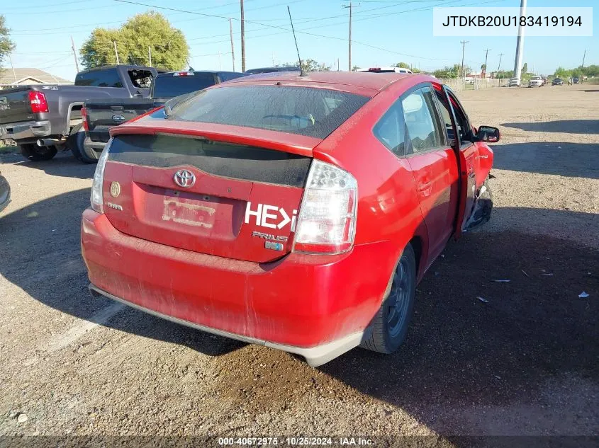 2008 Toyota Prius Touring VIN: JTDKB20U183419194 Lot: 40672975