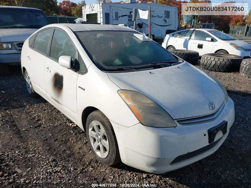 2008 Toyota Prius VIN: JTDKB20U083417260 Lot: 40677558