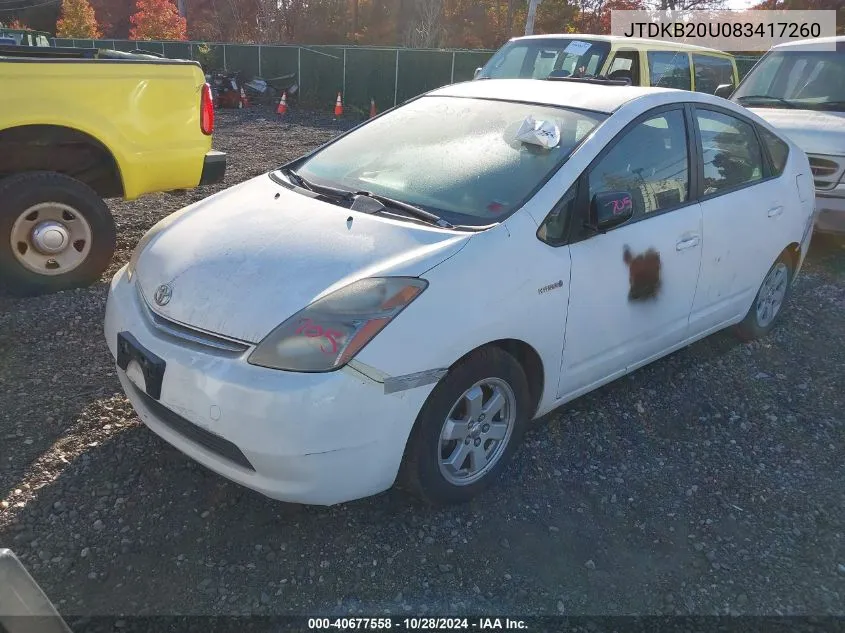 2008 Toyota Prius VIN: JTDKB20U083417260 Lot: 40677558